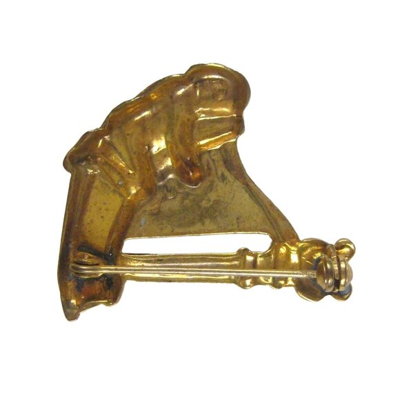 Harp Lyre Figure Brooch 1.2 In Pin Toledo Damascene STYLE Goldtone VTG Spain - Picture 5 of 5